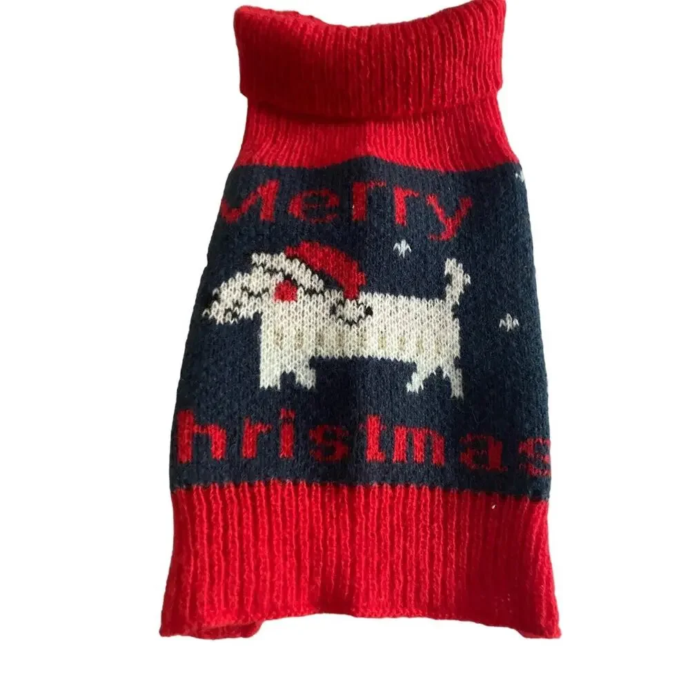 red Turtleneck Dog Sweater Christmas XS S Pet Clothes White Scottie Dog Terrier